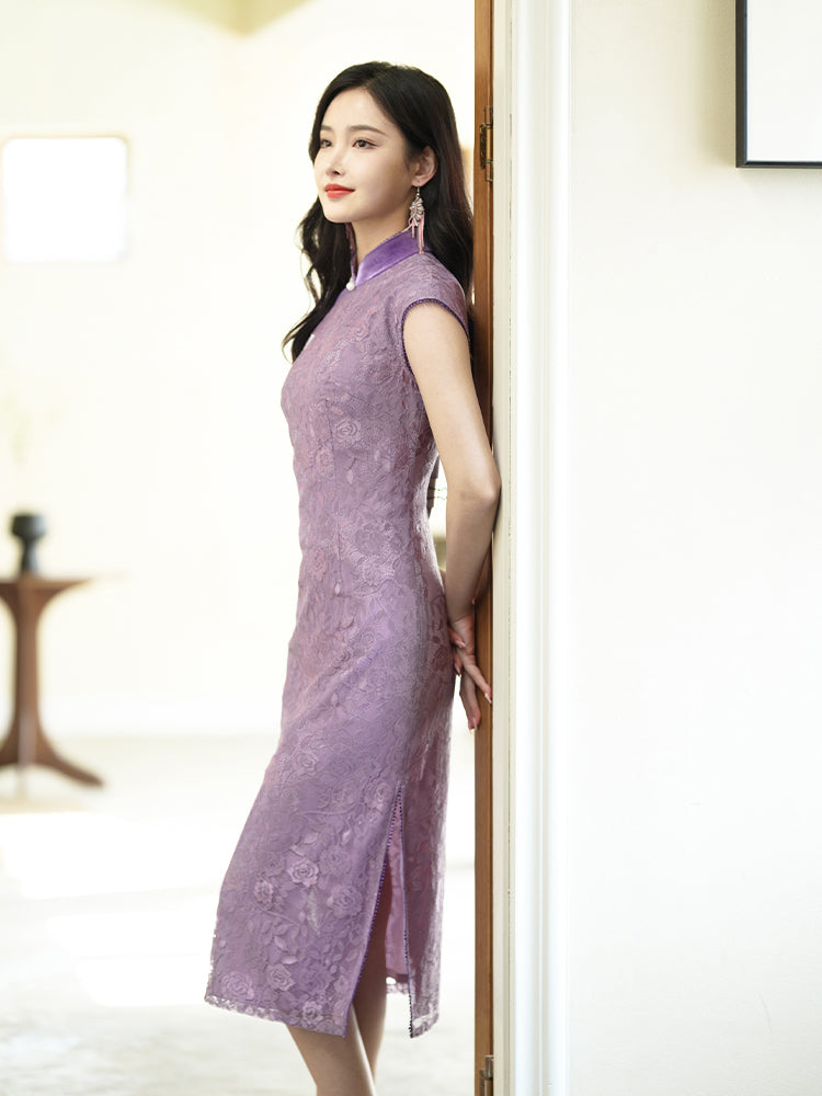 Amethyst Lace Embroidery | Modern one-Pieces Qipao Dress(玉妍)