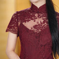Burgundy Lace Embroidery | Modern one-Pieces Qipao Dress（绯颜）