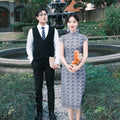 Dusty Blue Elastic Lace | Modern one-Pieces Qipao Dress（兰若）