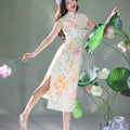 Colorful Lotus Flower Cotton and Linen Embroidery|Modern one-Pieces Qipao Dress（菡裳）