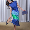 Inked Aurora Blue Green Color Gradient|Modern one-Pieces Qipao Dress（玦光）