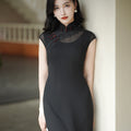 Refined Ink Black Sophistication | Modern one-Pieces Qipao Dress (扶芳)