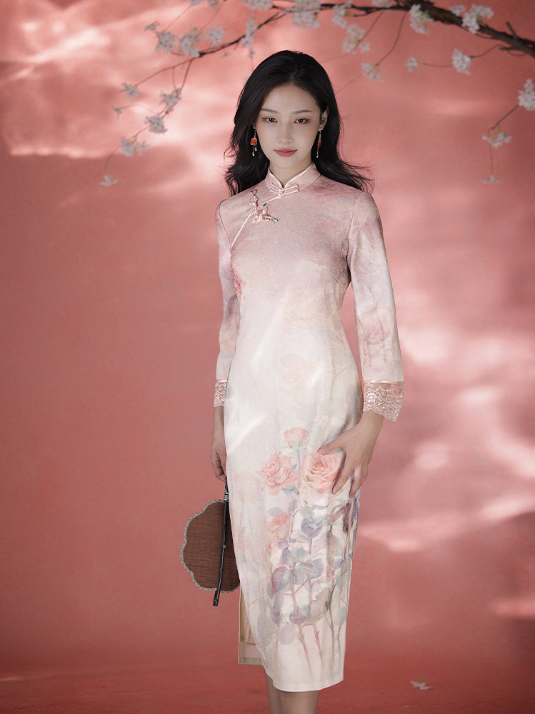 Rose Placement Print | Modern one-Pieces Qipao Dress（瑰颜）