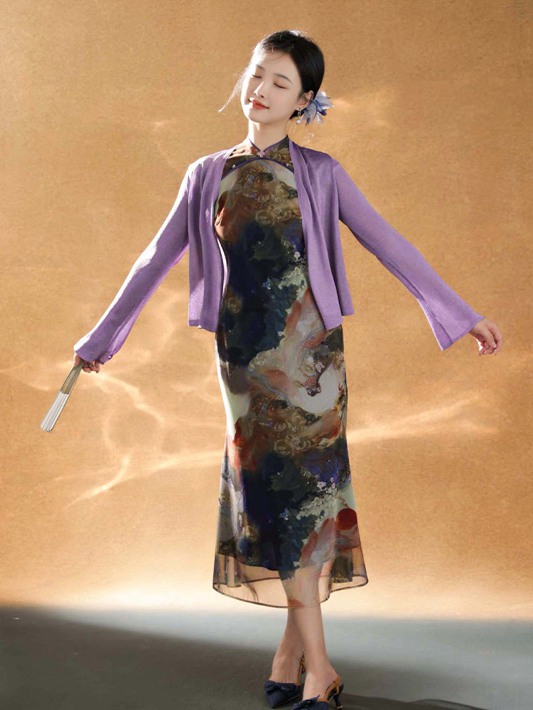 Ice Feeling Imported Metallic Glitter Yarn micro-knit cardigan（莎婳）