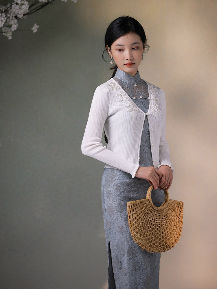 Goose Yellow   | Embroidered Knit Qipao Cardigan（诺洳）