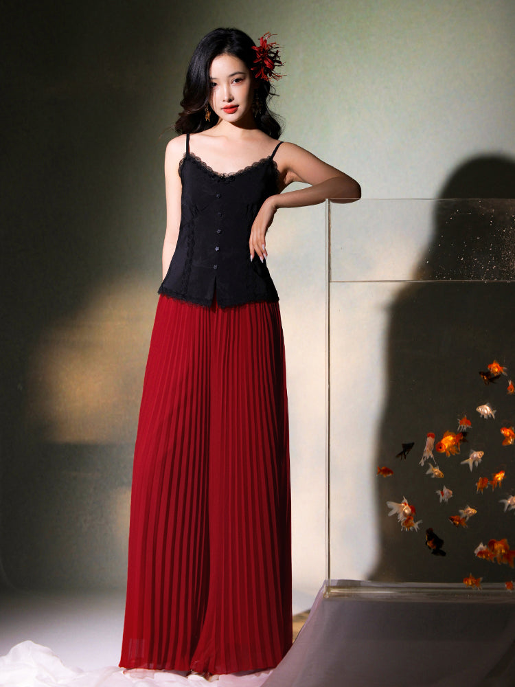 Vibrant Red|Modern Pleated Trousers(舒影）