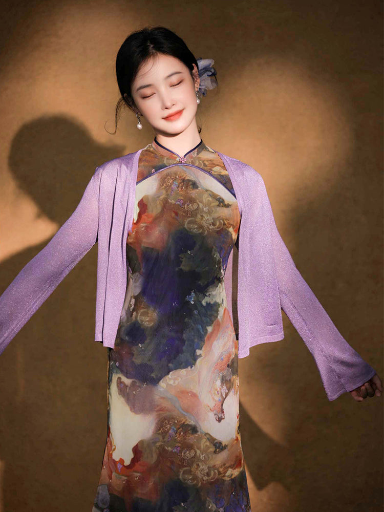 Ice Feeling Imported Metallic Glitter Yarn micro-knit cardigan（莎婳）