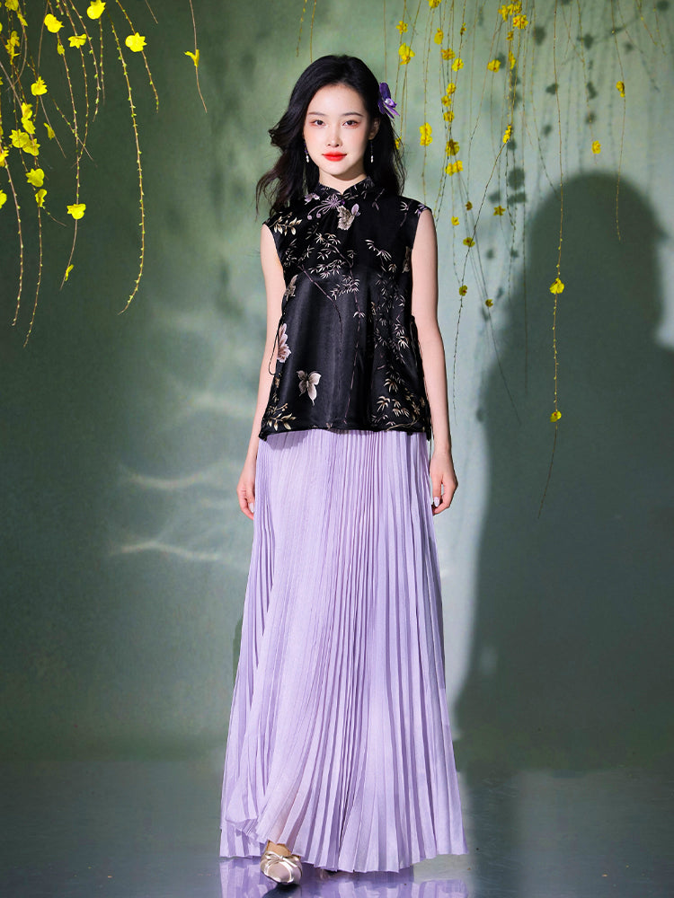 Deep purple - gray tone| Modern one-Pieces Qipao Top（阑霏）