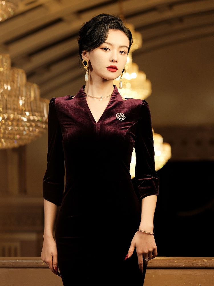 Deep Purple Velvet | Modernized Qipao Evening Dress（马莲）