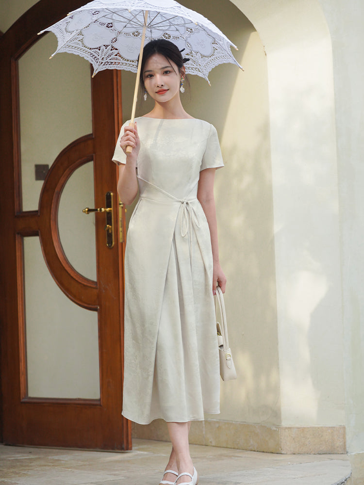 ivory white|Modern one-Pieces Qipao Dress（拢月）