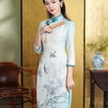 Sky-Blue Printed Chiffon | Modern one-Pieces Qipao Dress（梦烟雨）
