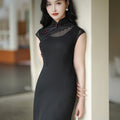 Refined Ink Black Sophistication | Modern one-Pieces Qipao Dress (扶芳)