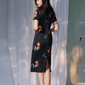 Black satin|Embroidered two-tone goldfish|Modern one-Pieces Qipao Dress（锦秀）