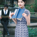 Dusty Blue Elastic Lace | Modern one-Pieces Qipao Dress（兰若）