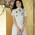 Ivory White Hand-Painted Bamboo | Neo-Chinese Dress（君竹）