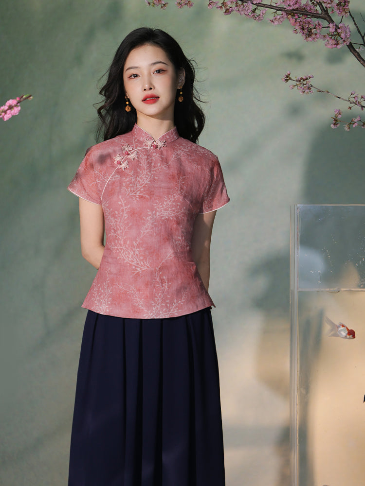rouge color|Modern one-Pieces Qipao top（安悦）