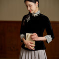 Vintage-Inspired Republic Era Schoolgirl Dress  | Velvet Cheongsam Top（徽茵）