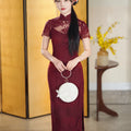 Burgundy Lace Embroidery | Modern one-Pieces Qipao Dress（绯颜）