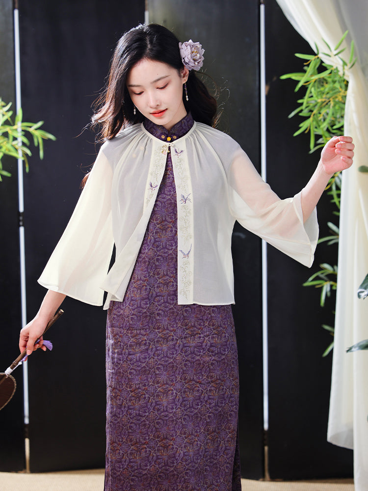 Transparent white|Butterfly Embroidery cardigan（淑蝶）