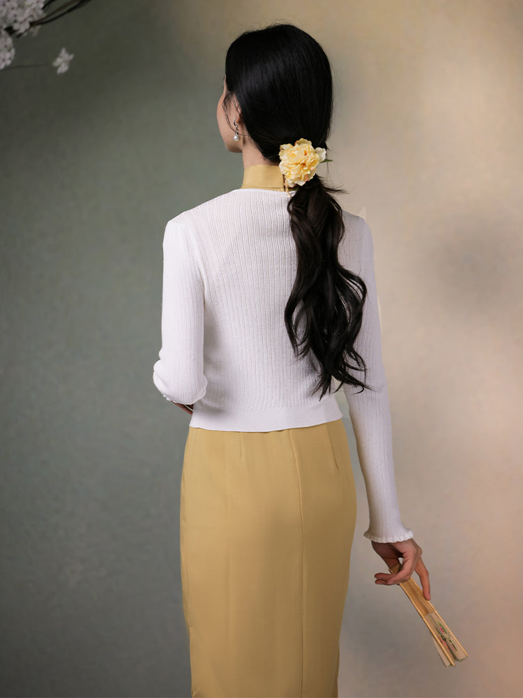 Goose Yellow   | Embroidered Knit Qipao Cardigan（诺洳）