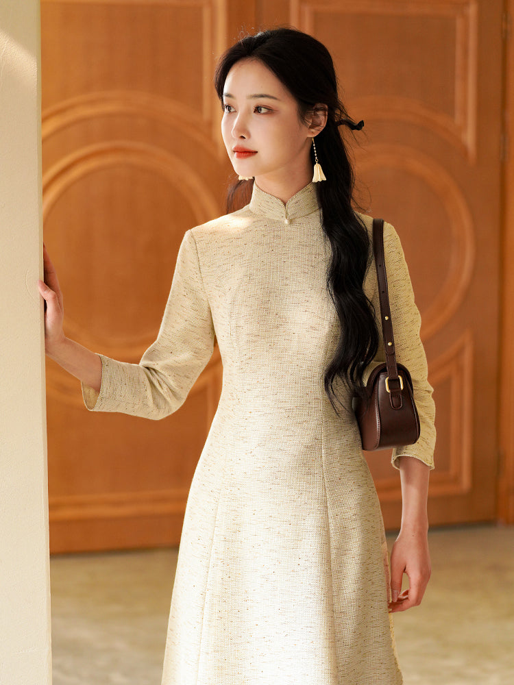 Champagne Gold Linen-Blend | A-Line Dress（南风）