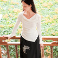 Milky White Long-Sleeve Knit | Contemporary Chinese-Inspired Top（南汐）