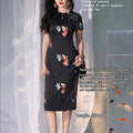 Black satin|Embroidered two-tone goldfish|Modern one-Pieces Qipao Dress（锦秀）