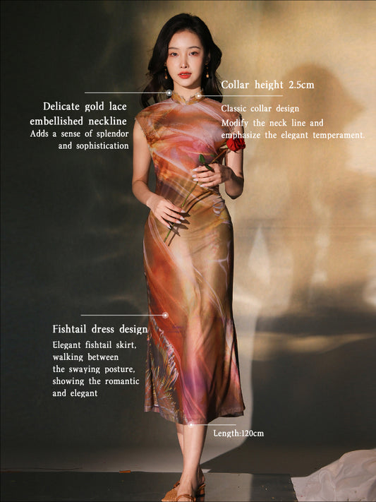 swoosh of sunset|Modern one-Pieces Qipao Dress（鎏光）