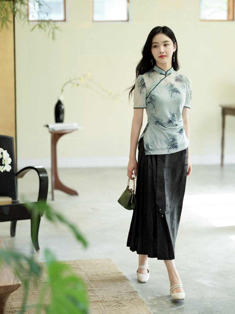 mint green|Modern one-Pieces Qipao top（竹青）