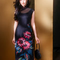 Black Ground with Floral Motifs | Modern one-Pieces Qipao Dress（晚俪）