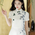 Ivory White Hand-Painted Bamboo | Neo-Chinese Dress（君竹）