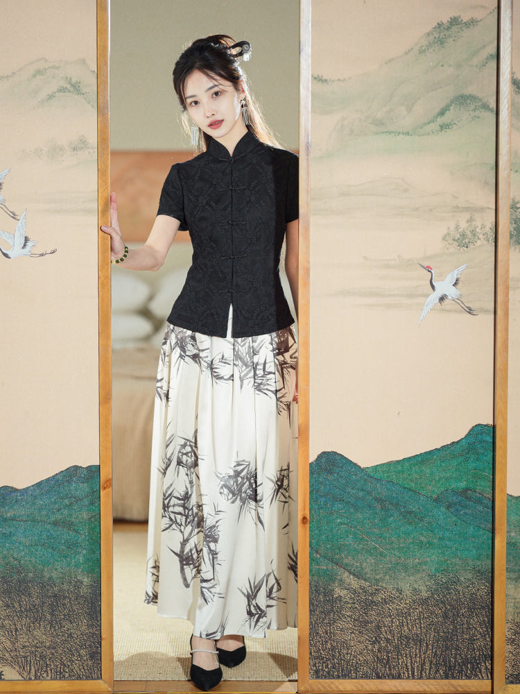 ink and black|Modern one-Pieces Chinese style shirt(月吟）