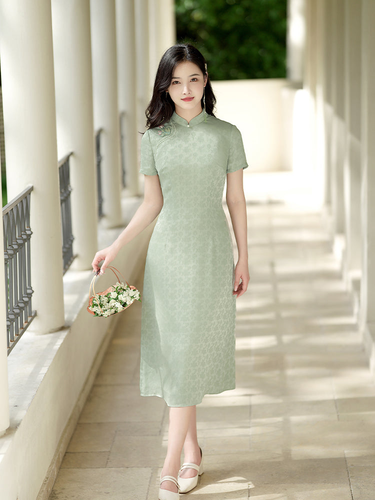 Pea - Green|Modern one-Pieces Qipao dress（陇月）