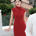 dark red polka dot|Modern one-Pieces Qipao Dress（舒萌）