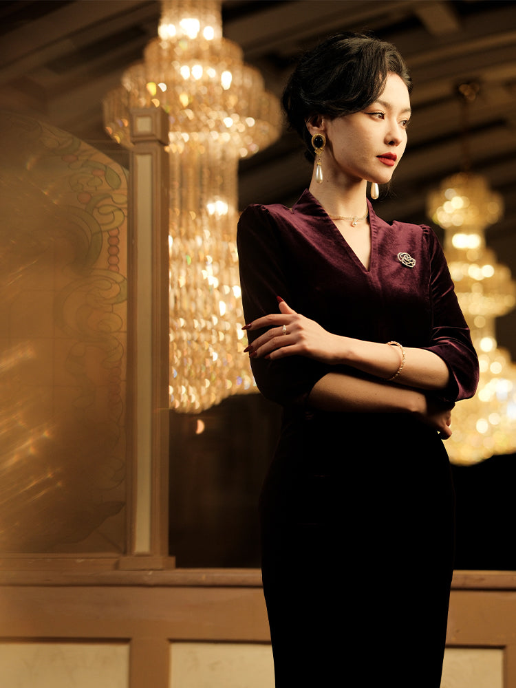 Deep Purple Velvet | Modernized Qipao Evening Dress（马莲）