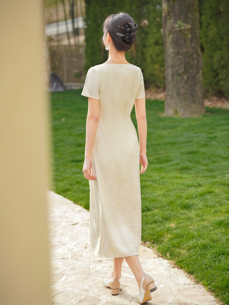 ivory white|Modern one-Pieces Qipao Dress（拢月）
