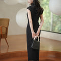 Refined Ink Black Sophistication | Modern one-Pieces Qipao Dress (扶芳)