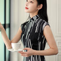 black and white stripes|Modern one-Pieces Qipao Dress（香嵩）