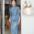 Indigo Cotton-Linen Tie-Dye | Modern one-Pieces Qipao Dress（清宇）