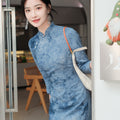 Indigo Cotton-Linen Tie-Dye | Modern one-Pieces Qipao Dress（清宇）