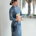 Indigo Cotton-Linen Tie-Dye | Modern one-Pieces Qipao Dress（清宇）