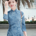 Indigo Cotton-Linen Tie-Dye | Modern one-Pieces Qipao Dress（清宇）