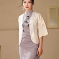 White |Qipao-Inspired Kimono Wrap with Floral Stitchwork(鹤云) - E·Beauty