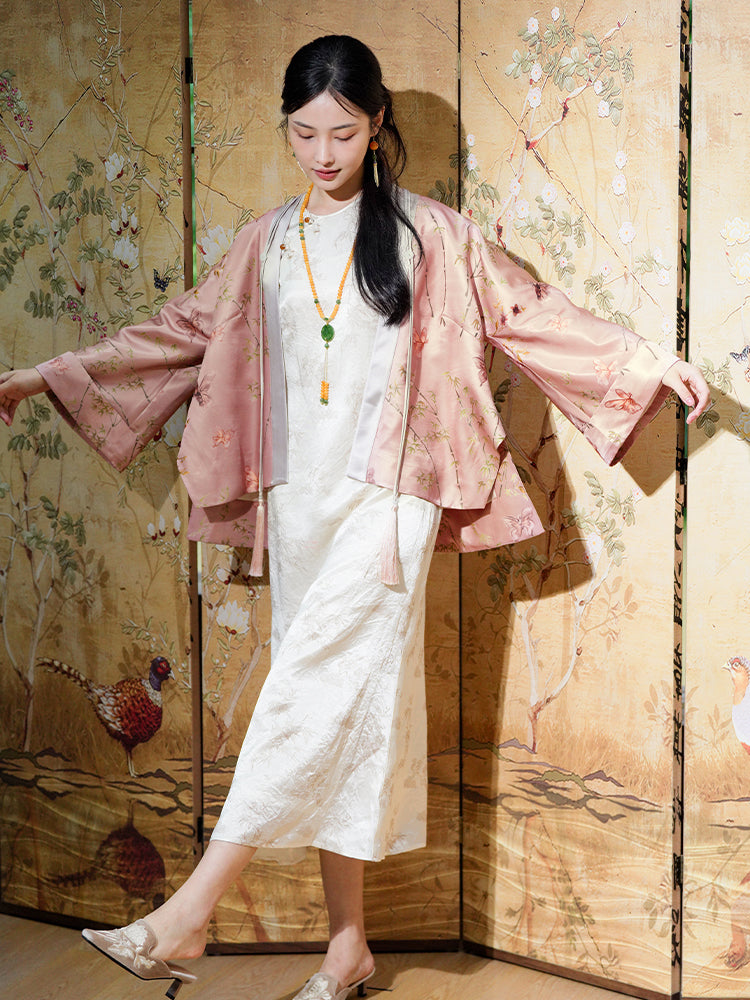 Dianthus Pink Embossed Jacquard  | Silk Cover-Up（晴妍）
