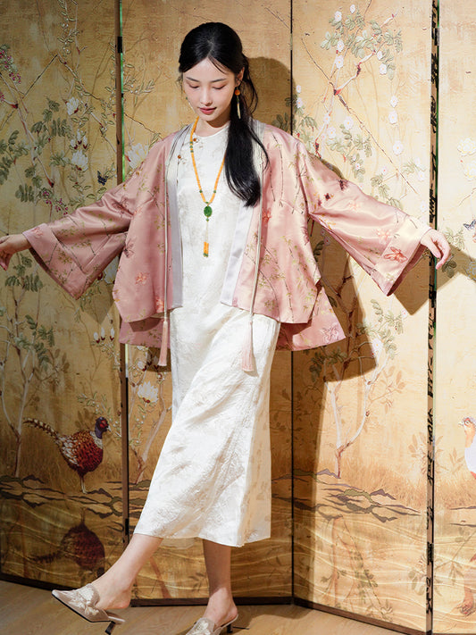 Dianthus Pink Embossed Jacquard  | Silk Cover-Up（晴妍）
