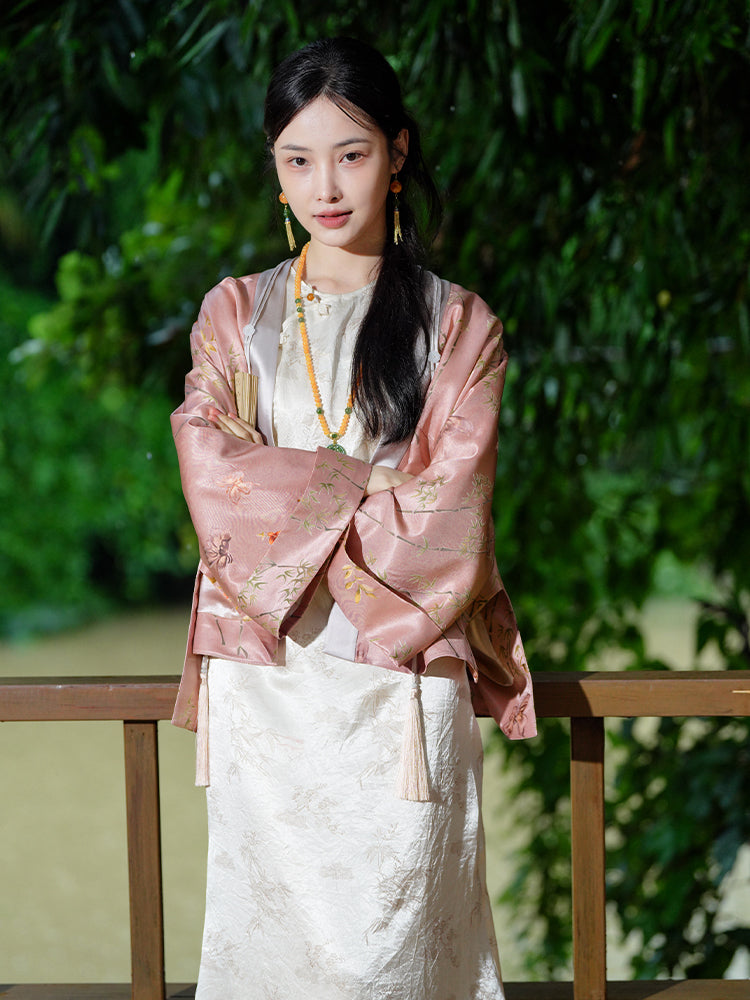Dianthus Pink Embossed Jacquard  | Silk Cover-Up（晴妍）