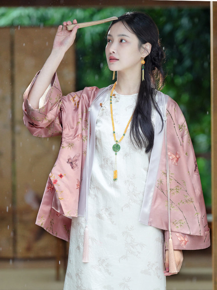 Dianthus Pink Embossed Jacquard  | Silk Cover-Up（晴妍）