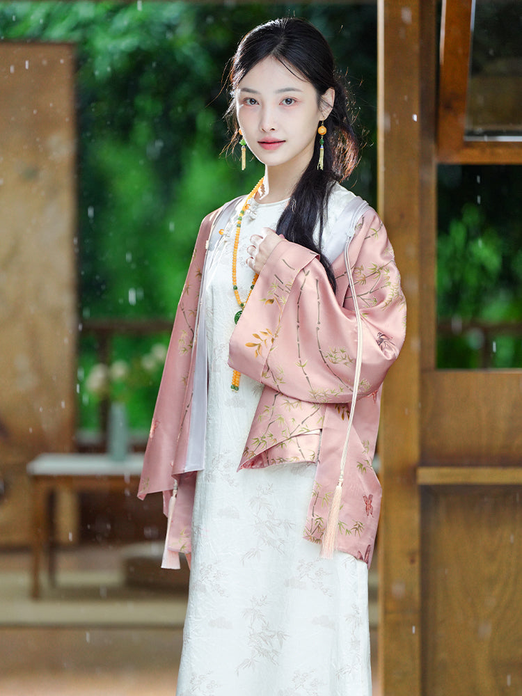 Dianthus Pink Embossed Jacquard  | Silk Cover-Up（晴妍）