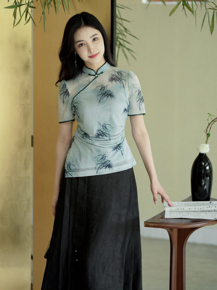 mint green|Modern one-Pieces Qipao top（竹青）