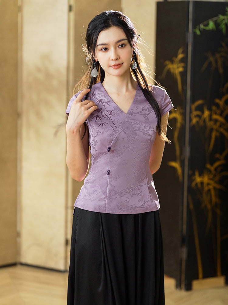 Lilac| Blouse with Exquisite Bamboo Patterns（玉茹）
